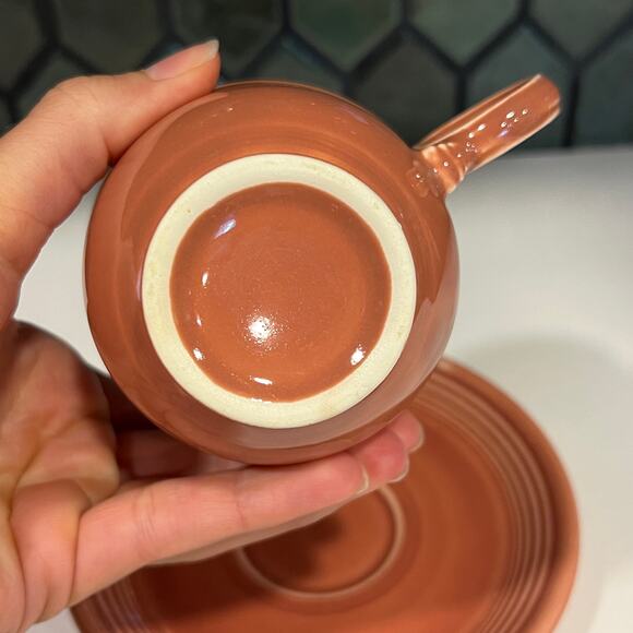 Vintage Fiestaware Fiesta HLC Ring Handle Cup & Saucer Rose - Picture 7 of 7